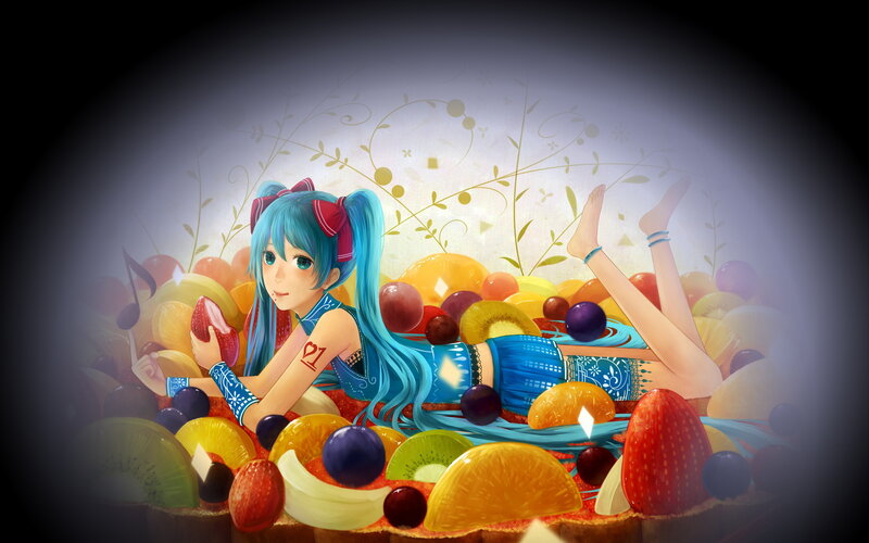 Blue-haired Girl with Fruit