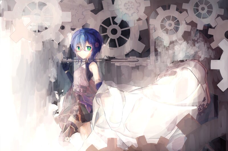Blue-haired Girl with Gears — Blue, Dramatic