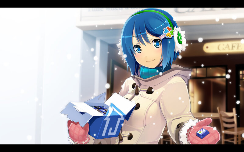 Blue-haired girl with gift box
