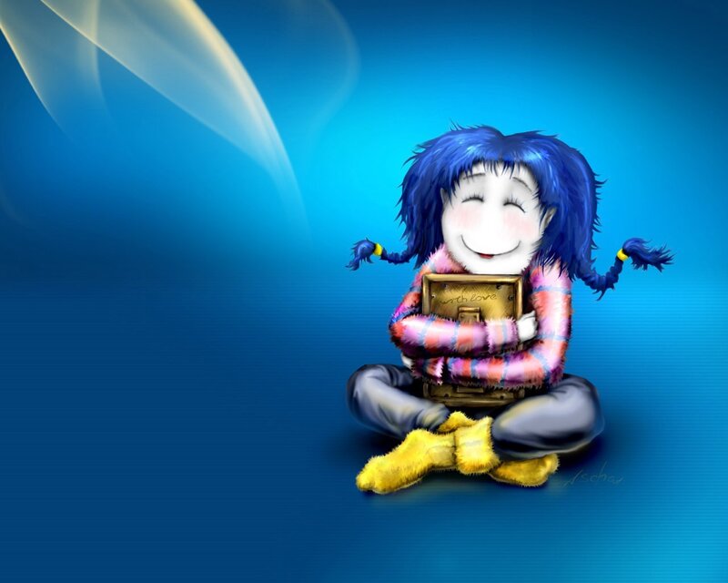 Blue-haired girl with gift