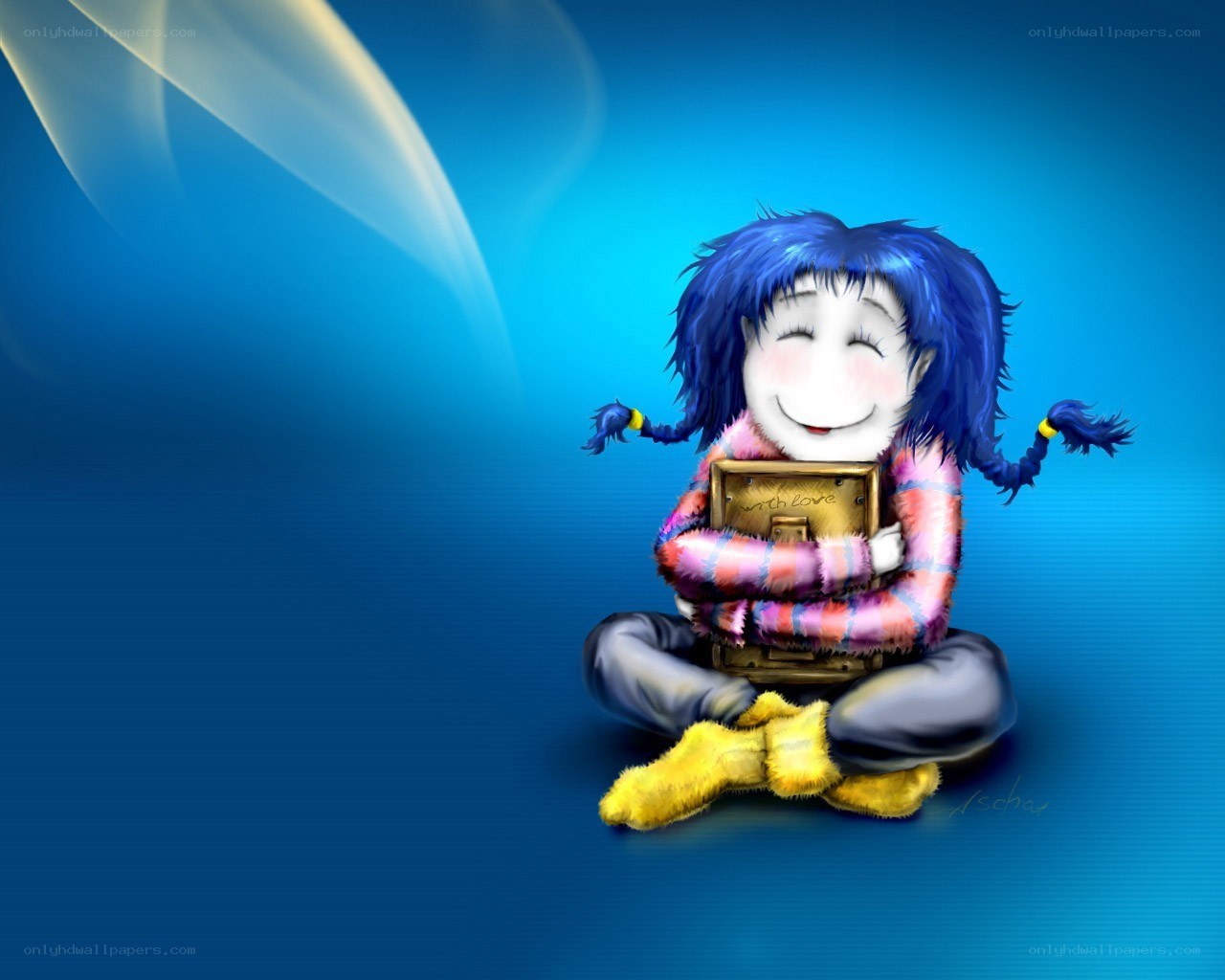 Blue-haired girl with gift