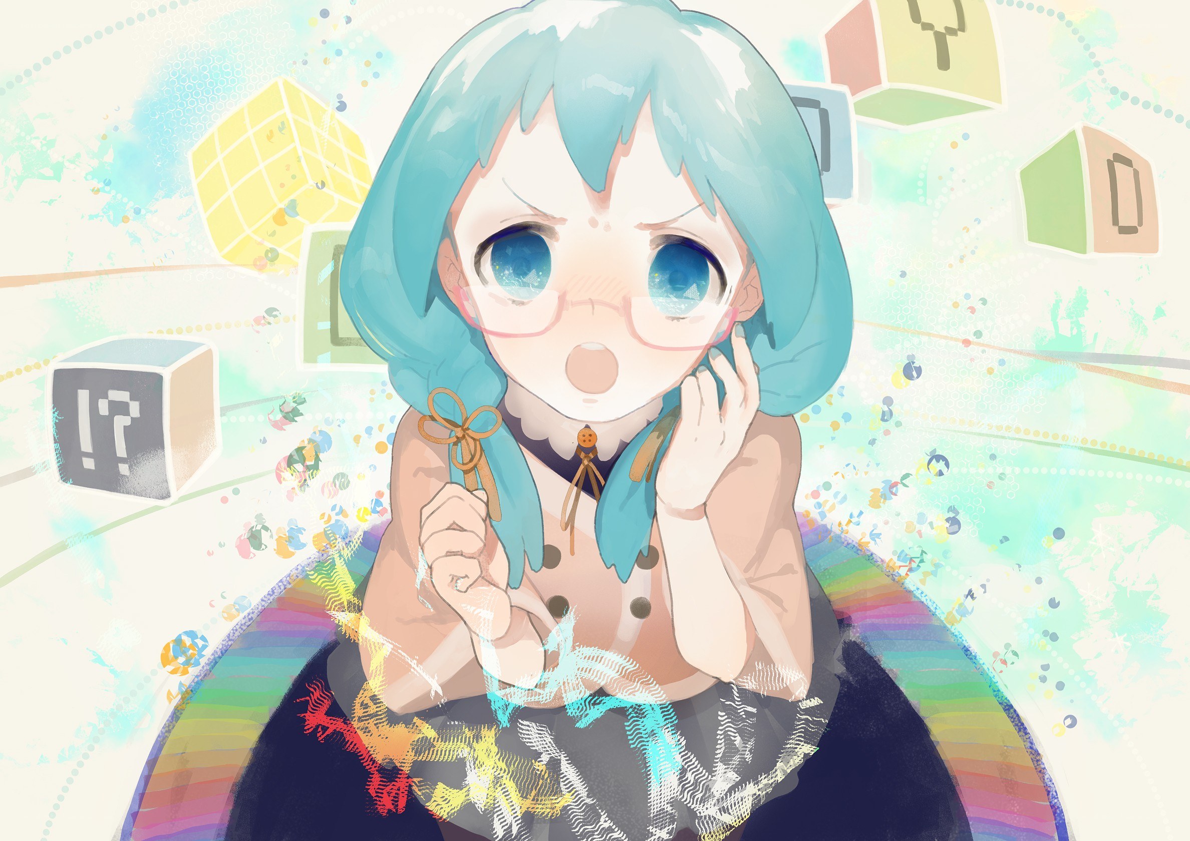 blue-haired girl with glasses