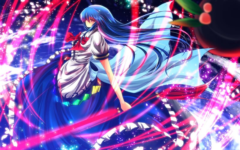 blue-haired girl with glowing energy