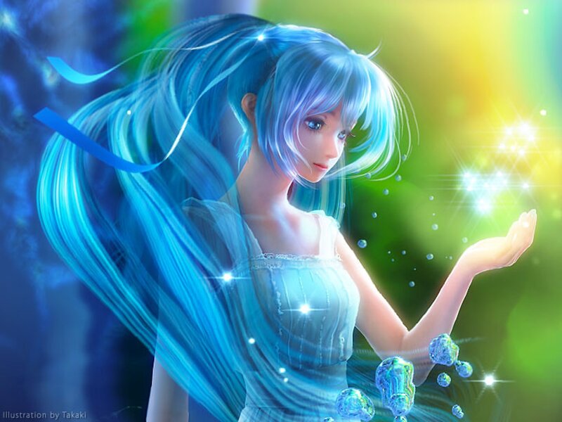 Blue-haired Girl with Glowing Hands