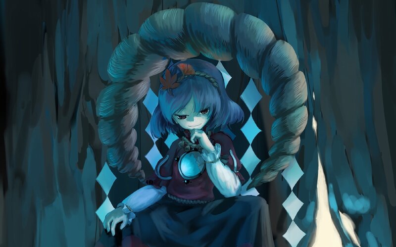 blue-haired girl with glowing orb