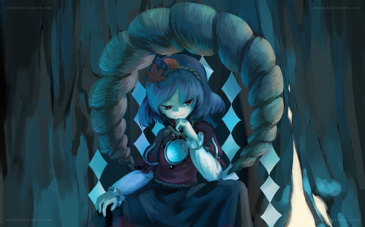 blue-haired girl with glowing orb