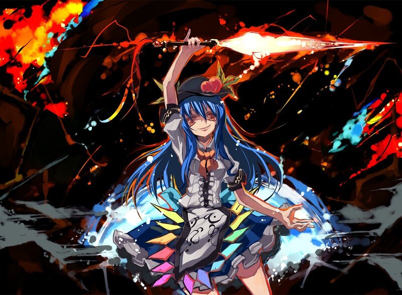 Blue-haired girl with glowing sword