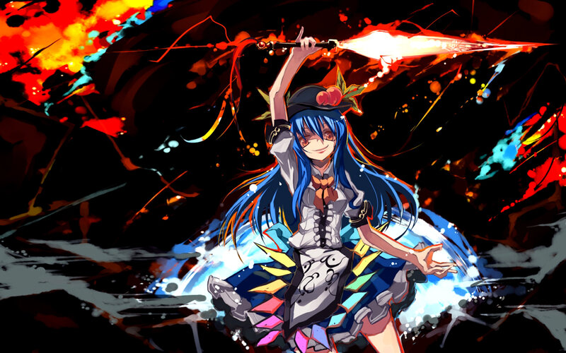 Blue-haired girl with glowing sword