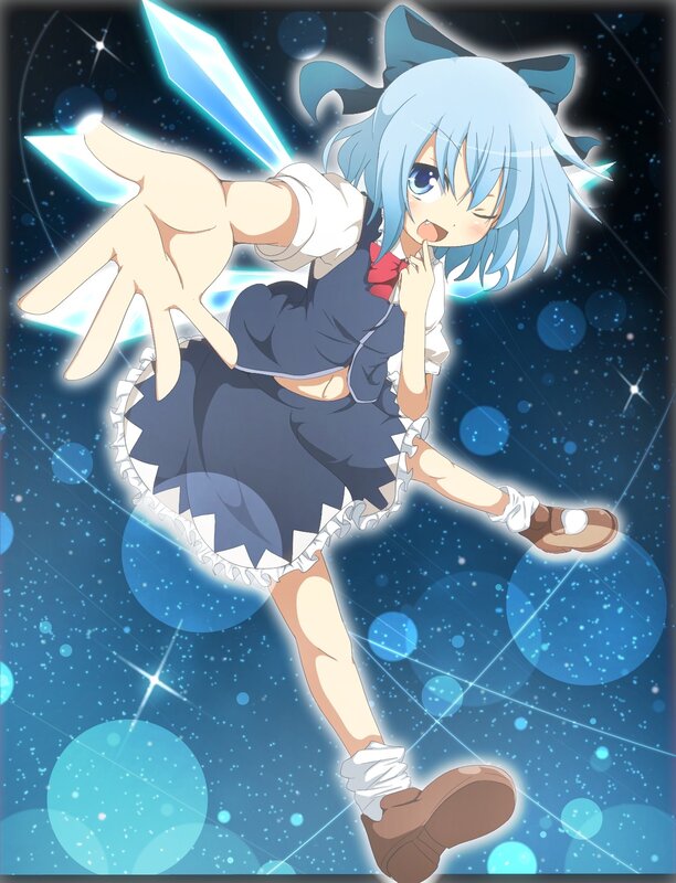 blue-haired girl with glowing sword