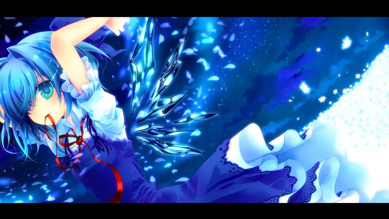 blue-haired girl with glowing wings