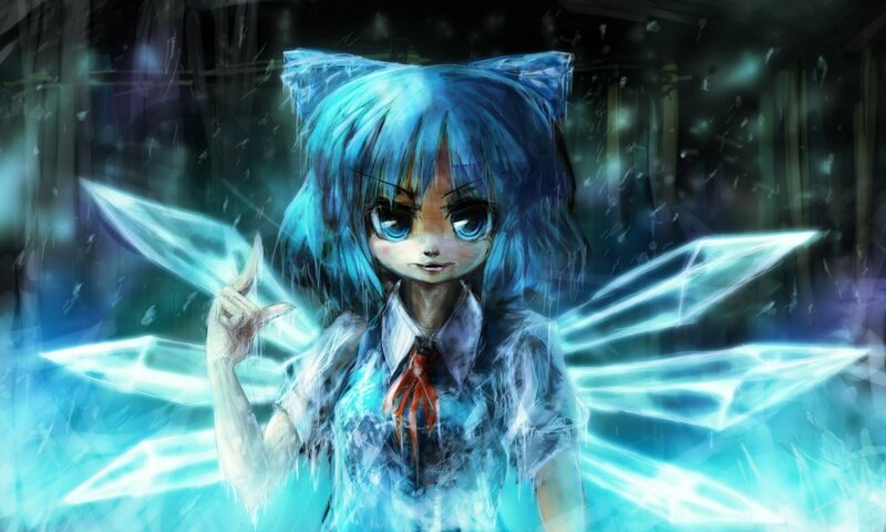 Blue-haired girl with glowing wings