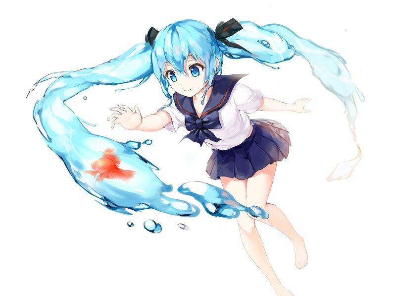 Blue-haired Girl with Goldfish — Blue