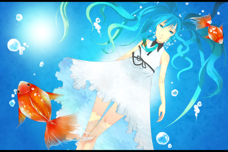 Blue-haired Girl with Goldfish