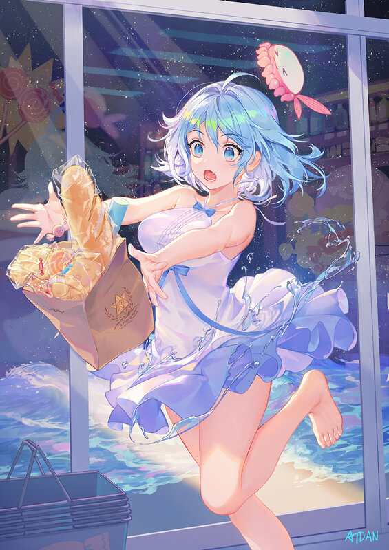Blue-haired Girl with Groceries