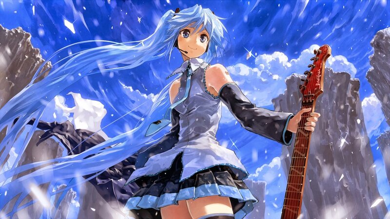 Blue-haired Girl with Guitar — Blue, Dramatic, Winter