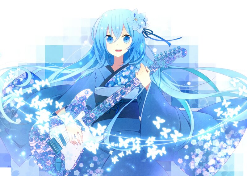 Blue-haired Girl with Guitar — Blue, Serene