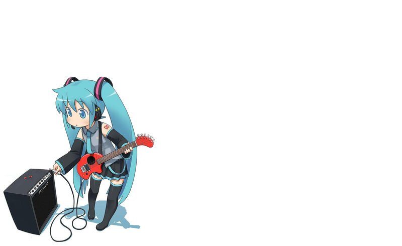 Blue-haired Girl with Guitar — Cyan, Playful