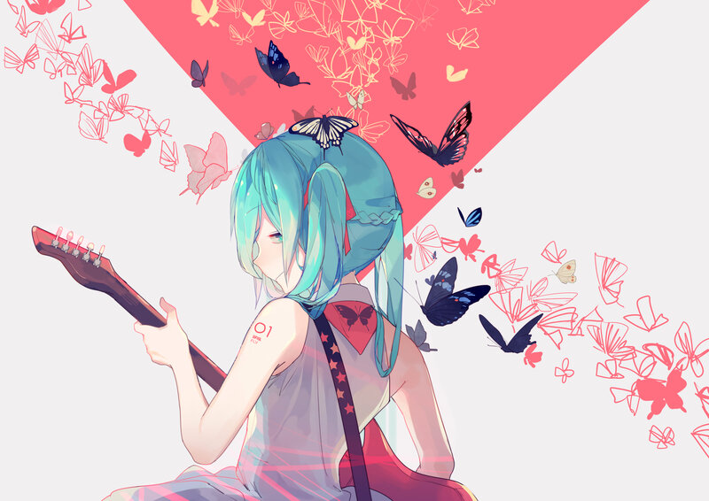 Blue-haired Girl with Guitar — Cyan