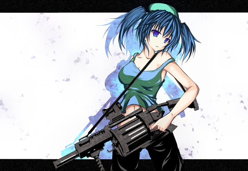 Blue-haired Girl with Gun — Blue, Confident