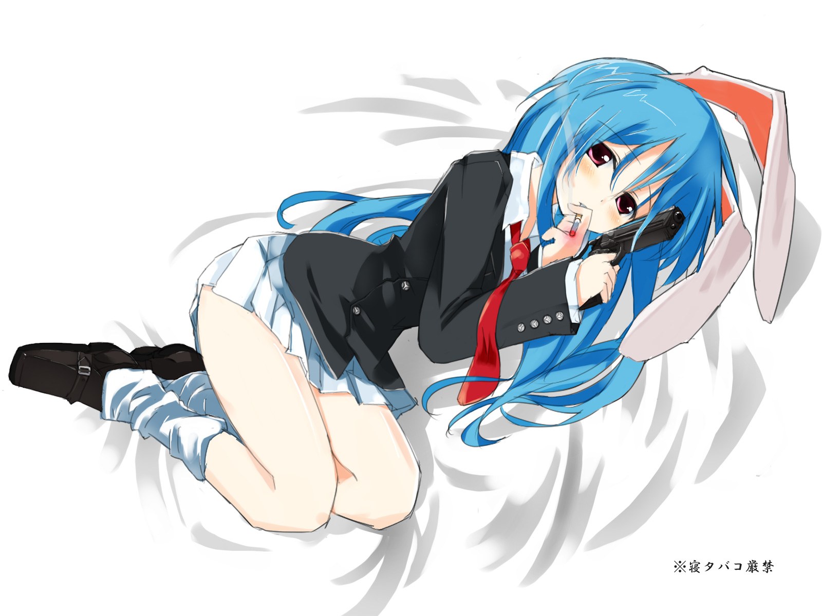 Blue-haired girl with gun