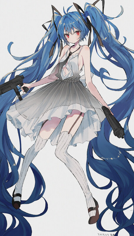 Blue-haired Girl with Guns — Blue, Dramatic