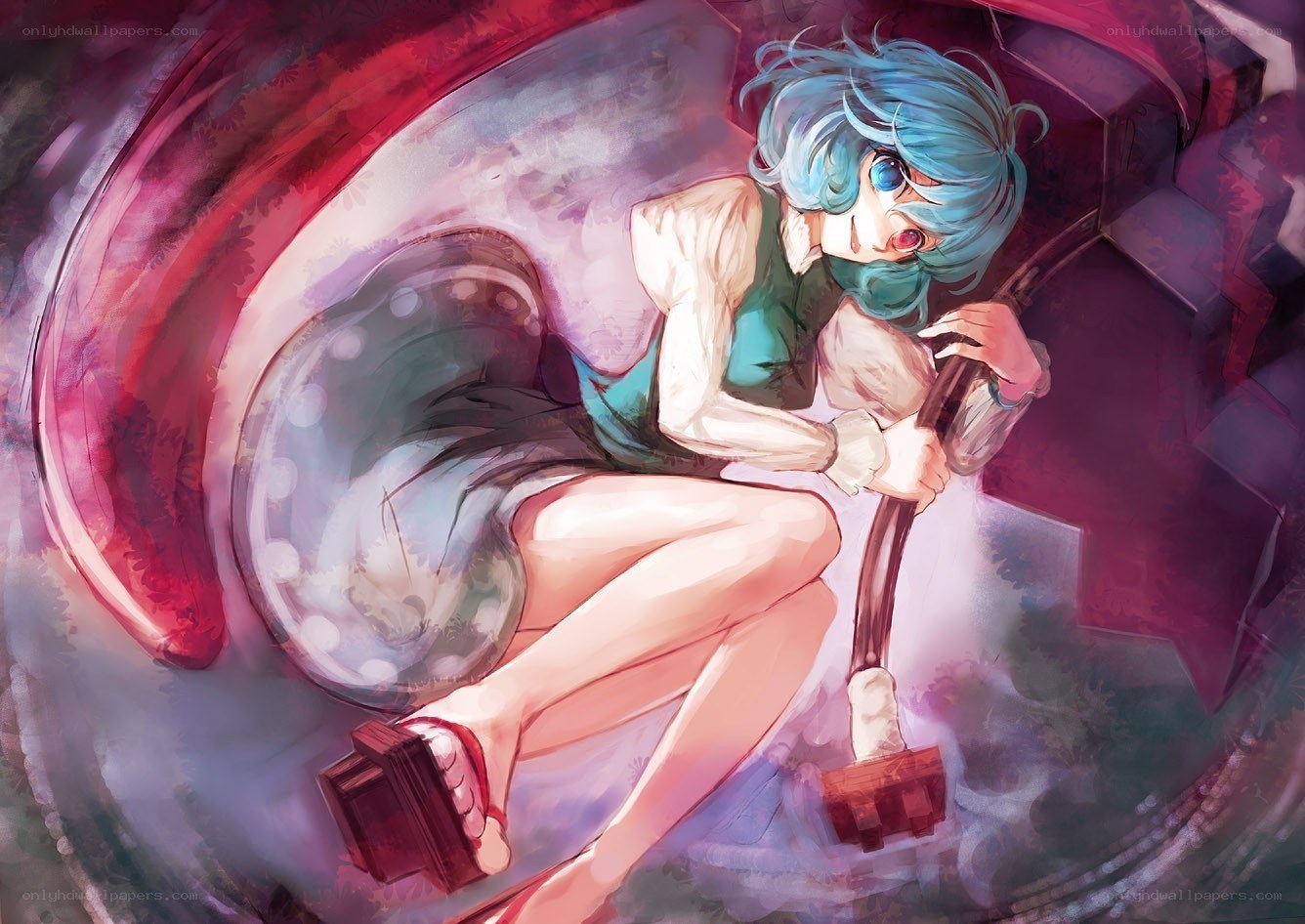 blue-haired girl with hammer