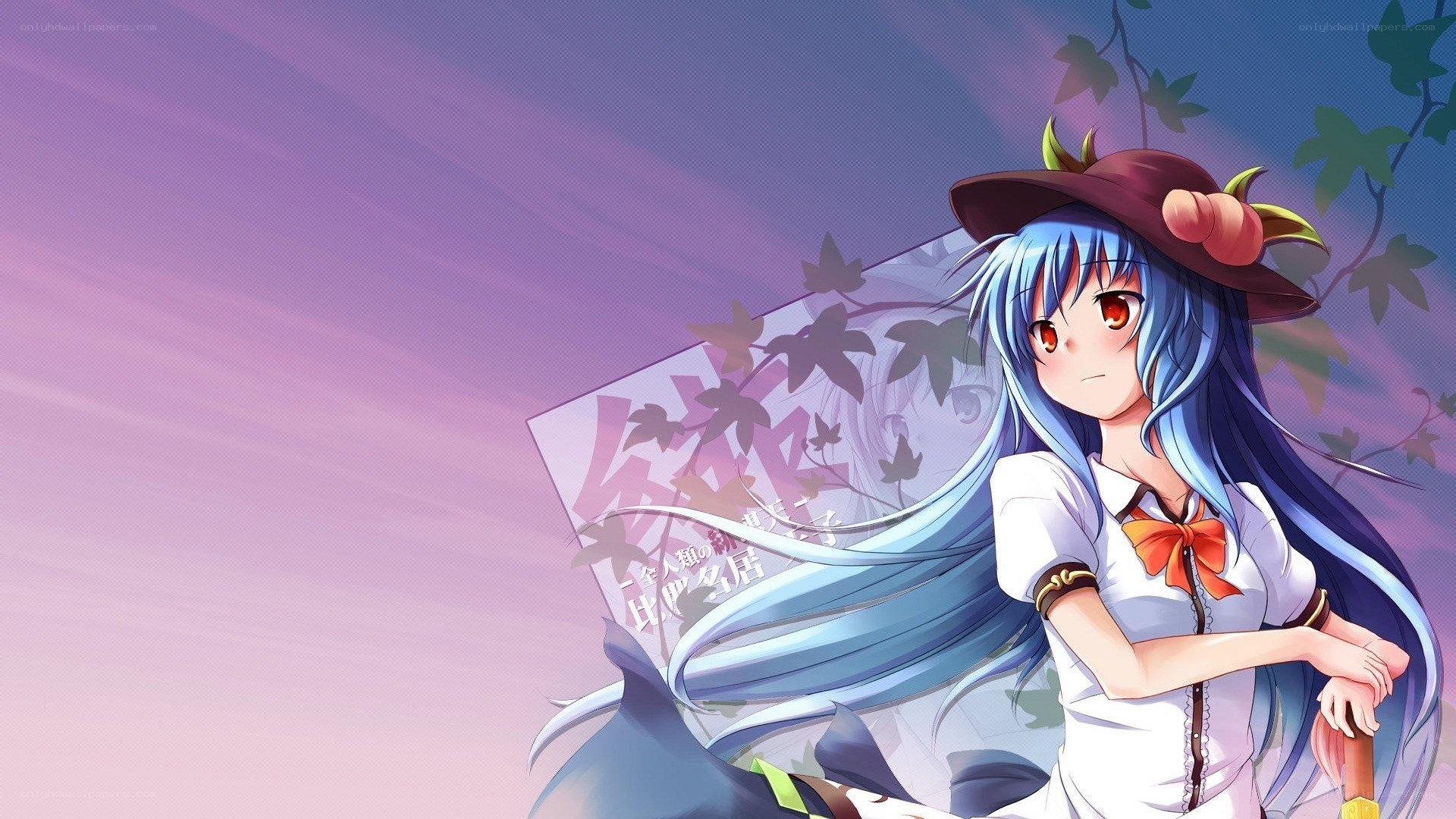blue-haired girl with hat
