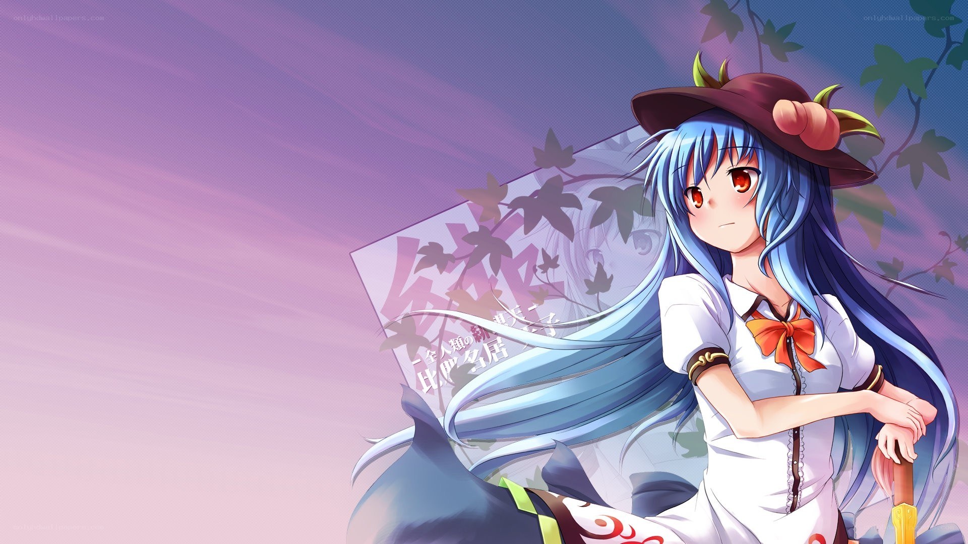 blue-haired girl with hat