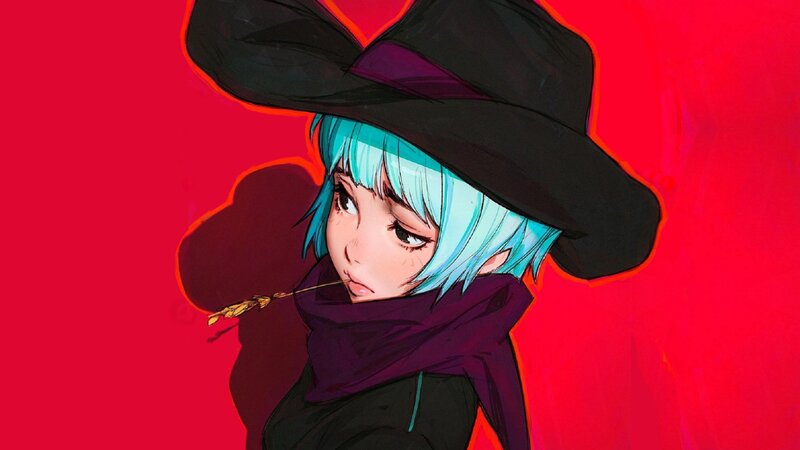 Blue-haired Girl with Hat — Red