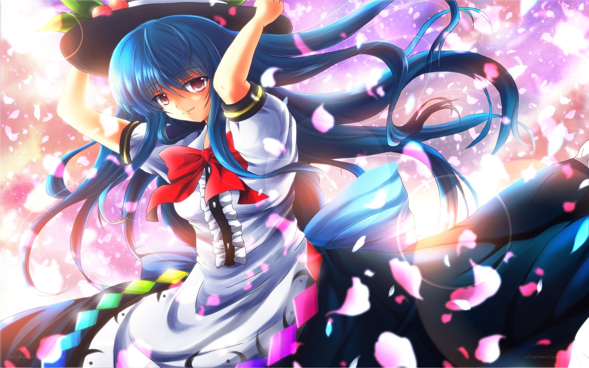 blue-haired girl with hat