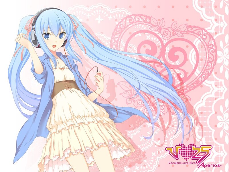Blue-haired Girl with Headphones — Pink, Playful, Anime