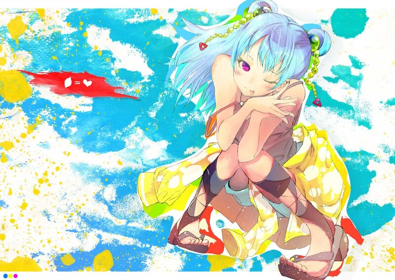 Blue-haired girl with heart splatter