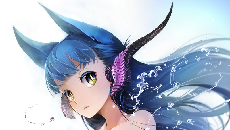 Blue-haired Girl with Horns — Blue