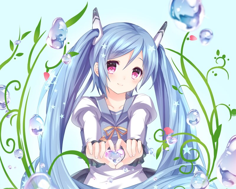Blue-haired Girl with Horns