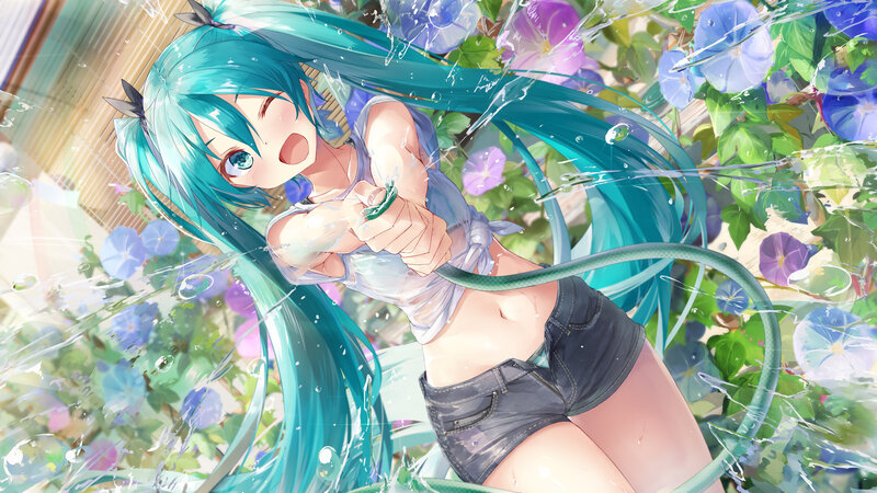 Blue-haired Girl with Hose