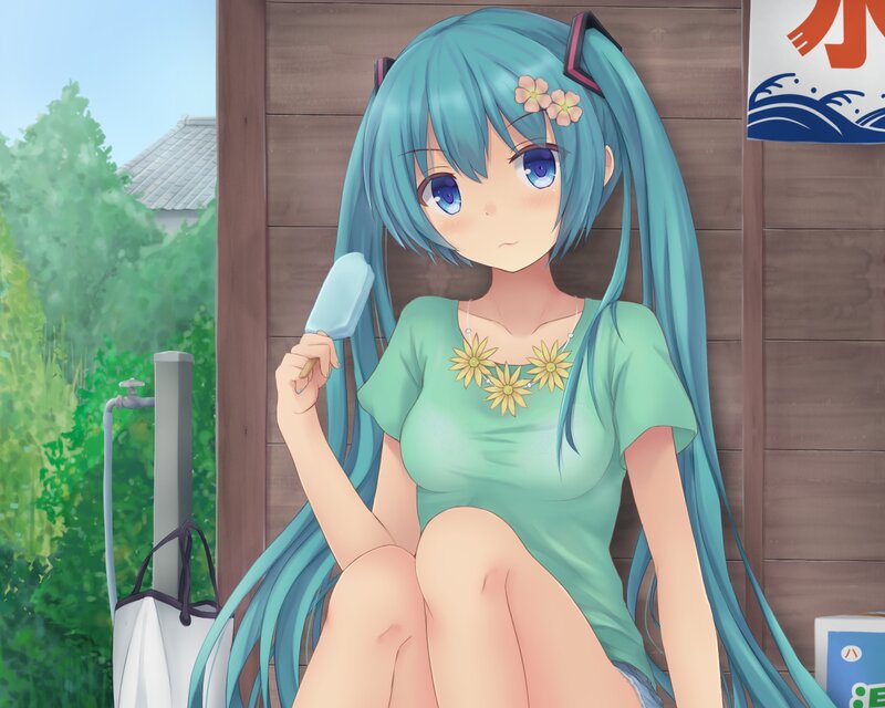 Blue-haired Girl with Ice Cream