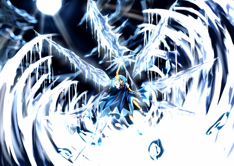 Blue-haired girl with ice wings