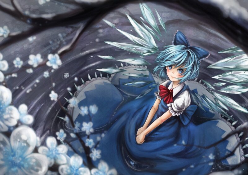 blue-haired girl with ice wings