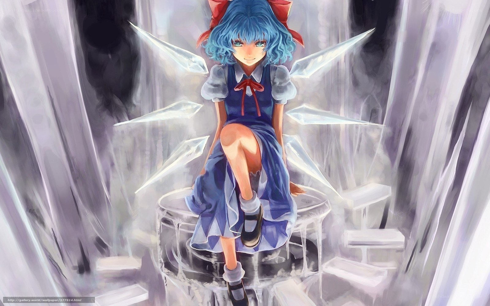 blue-haired girl with ice wings