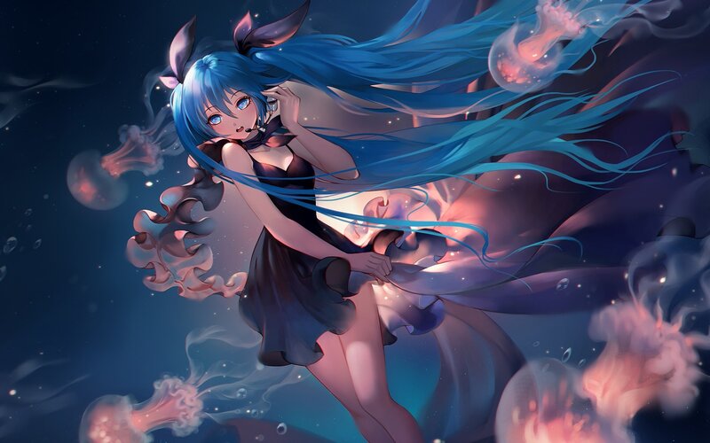 Blue-haired Girl with Jellyfish — Blue