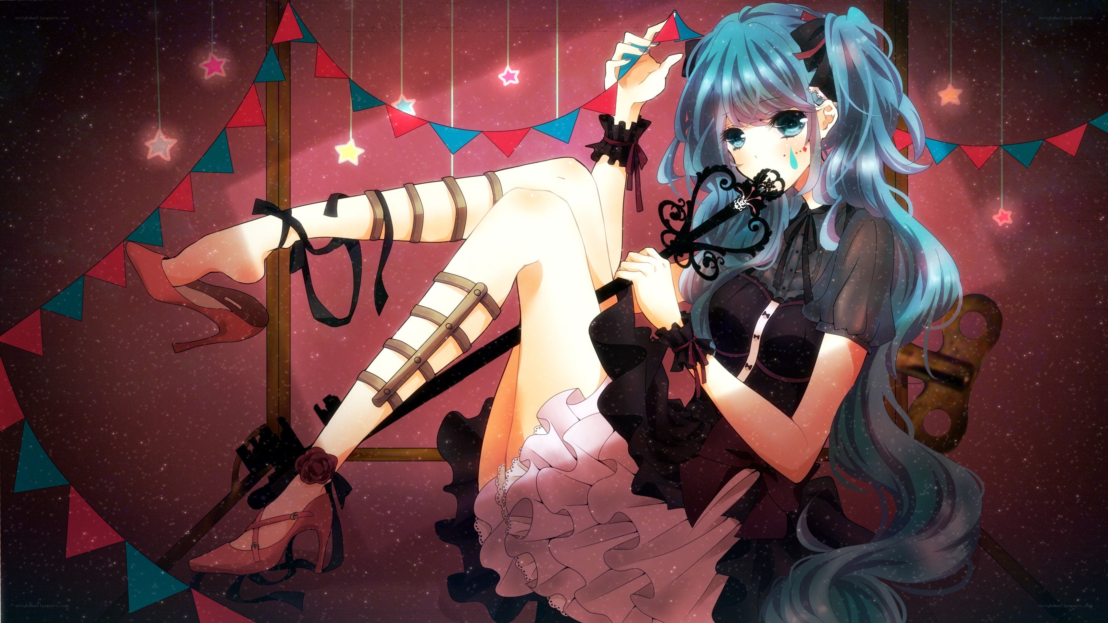 blue-haired girl with key