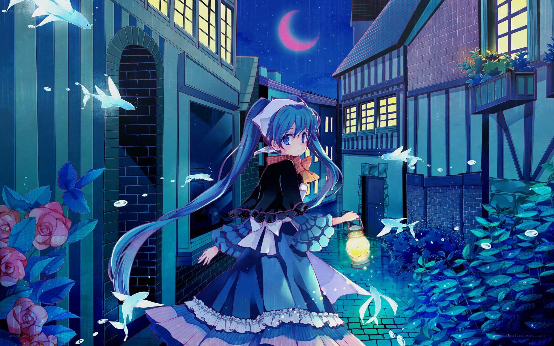 Blue-haired girl with lantern
