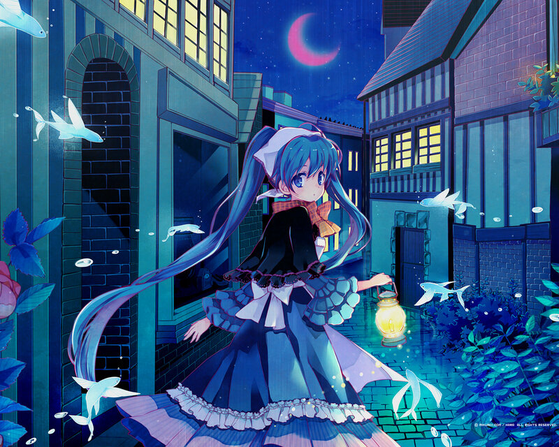 Blue-haired Girl with Lantern — Blue, Serene, Night