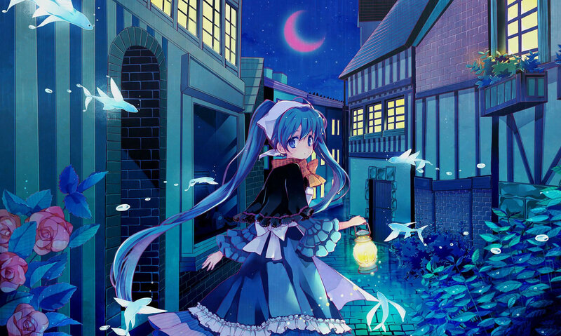 Blue-haired Girl with Lantern — Blue, Serene