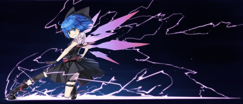 Blue-haired Girl with Lightning — Blue, Dramatic