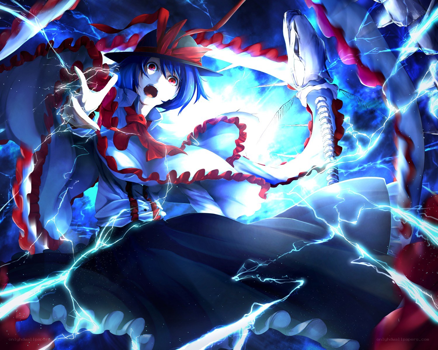 Blue-haired girl with lightning magic