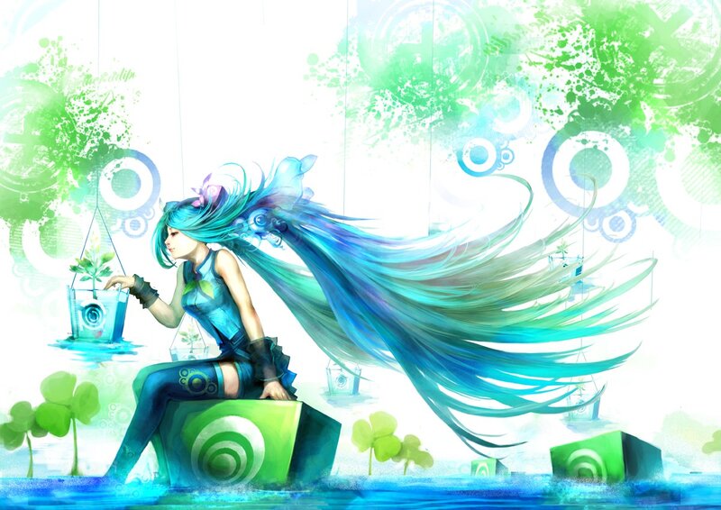 blue-haired girl with long hair