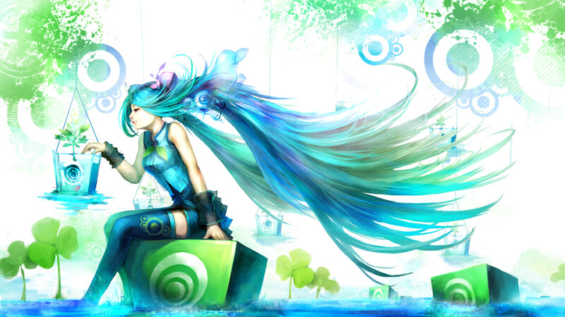 blue-haired girl with long hair