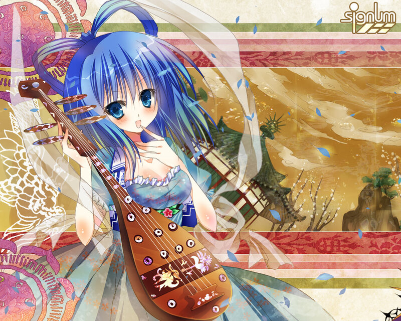 Blue-haired Girl with Lute