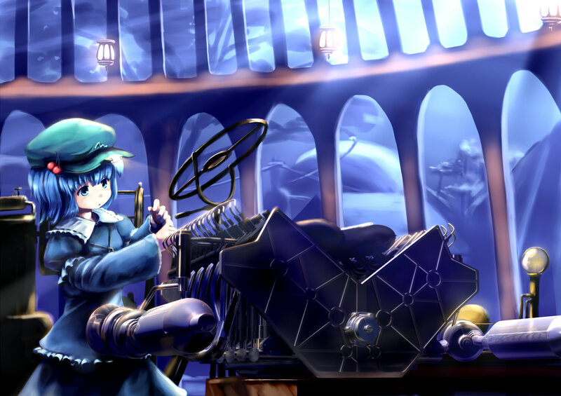 Blue-haired Girl with Machine